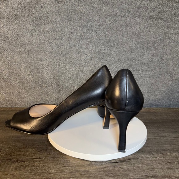 Gianni Bernini Heels Womens 8M Black Leather Peep Toe DOrsay - Picture 8 of 13